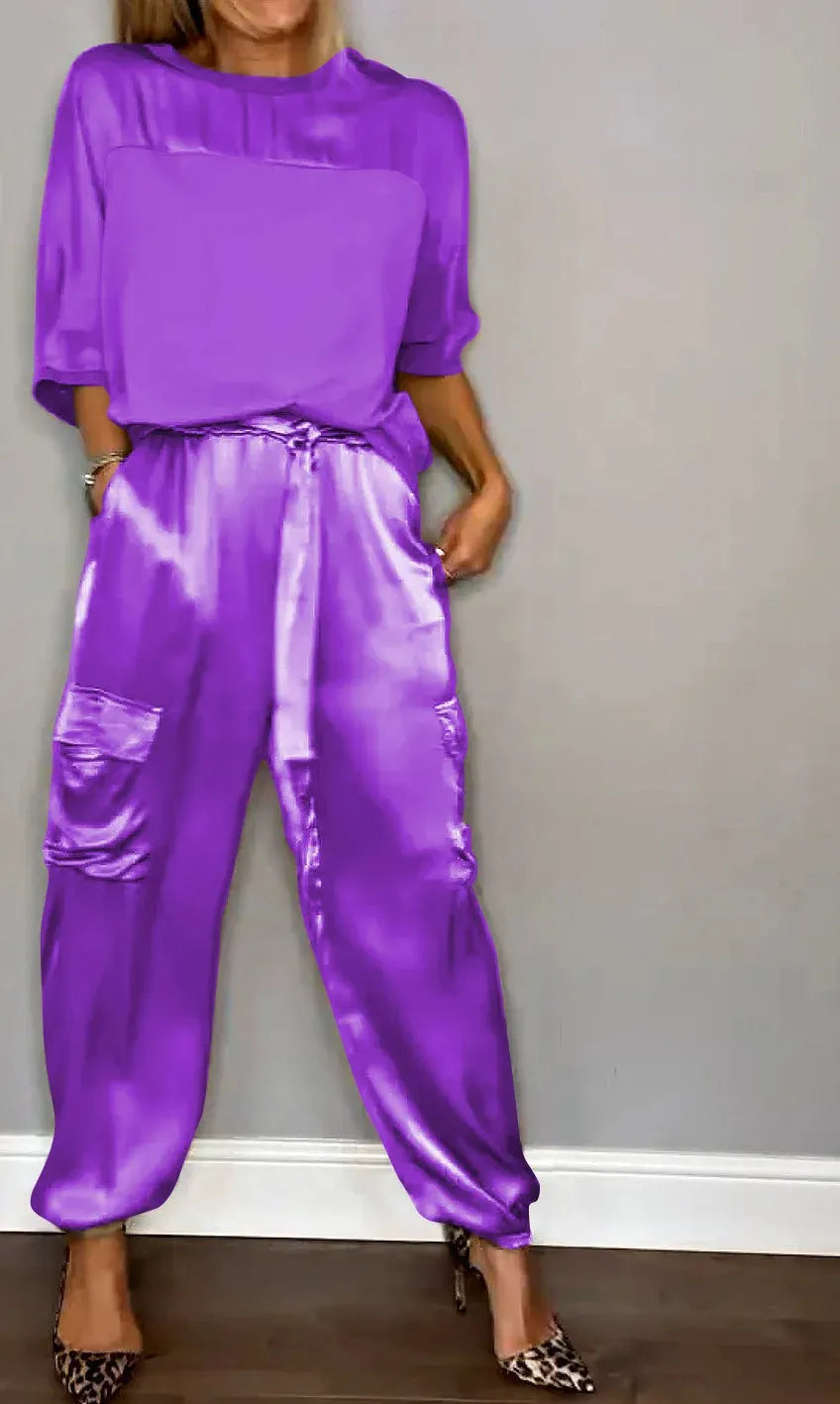Fashionable Half-sleeved Top & Pants Two-piece Set