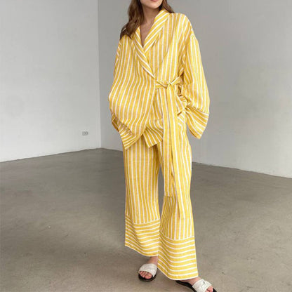 Fashion Casual Striped Loose Long Sleeve & Pants Two-Piece Set