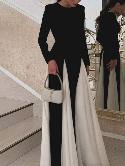 Chic Contrast Color Long Sleeve Elegant Dress