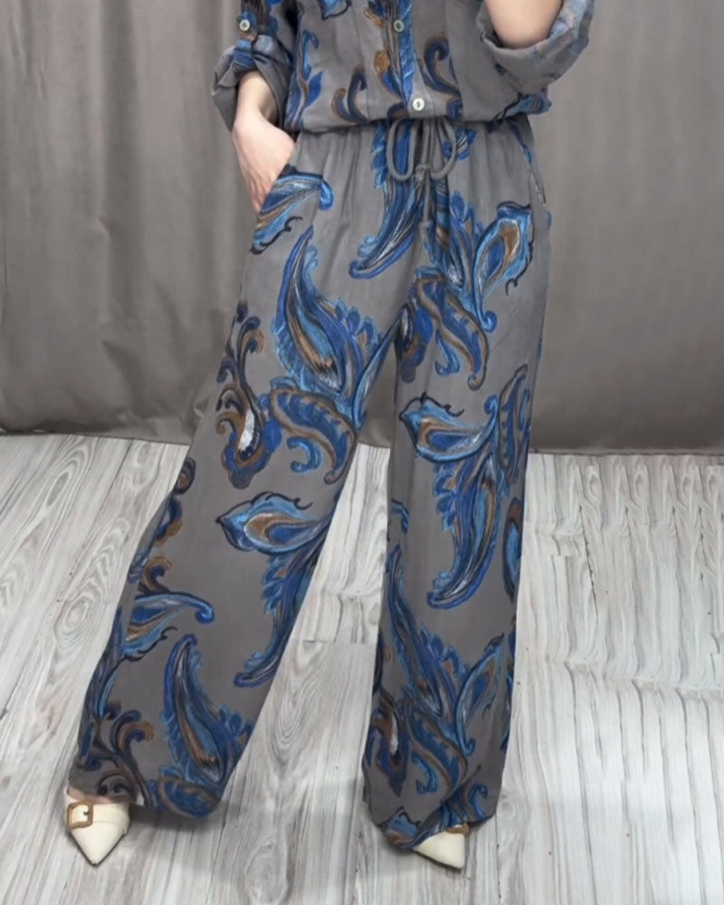 Casual Printed Shirt & Pants Two-piece Set