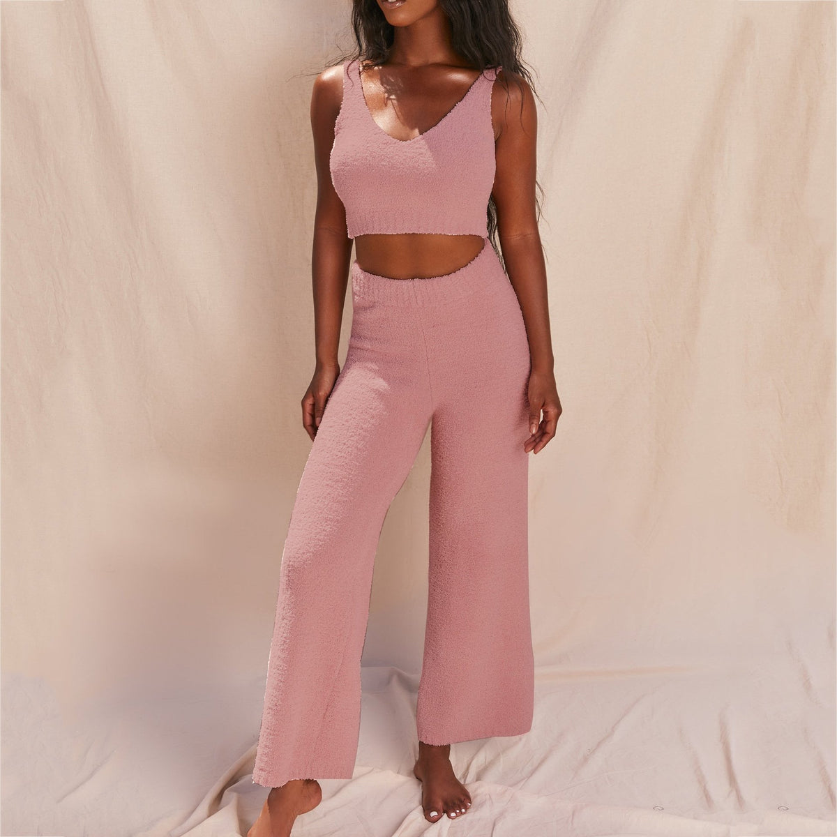 Fashion sexy V-neck plush short vest trousers two-piece Suits