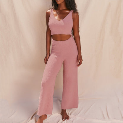 Fashion sexy V-neck plush short vest trousers two-piece Suits