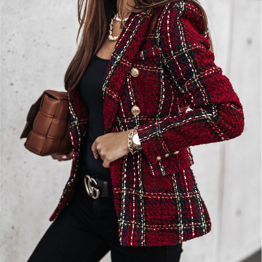 Women'S Set Long Sleeve Double Breasted Printed Set Small Jacket