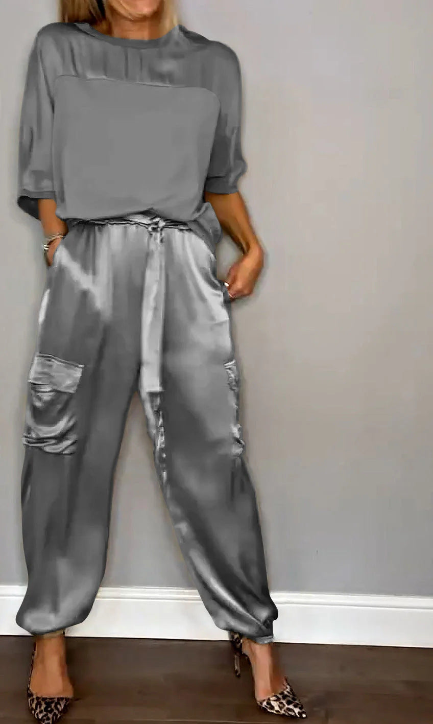 Fashionable Half-sleeved Top & Pants Two-piece Set