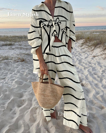 Fun Mushroom Print Shirt & Pants Two-Piece Set