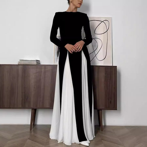 Chic Contrast Color Long Sleeve Elegant Dress
