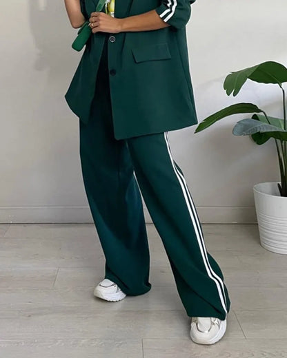 Fashion Striped Blazer & Pants Two-piece Set