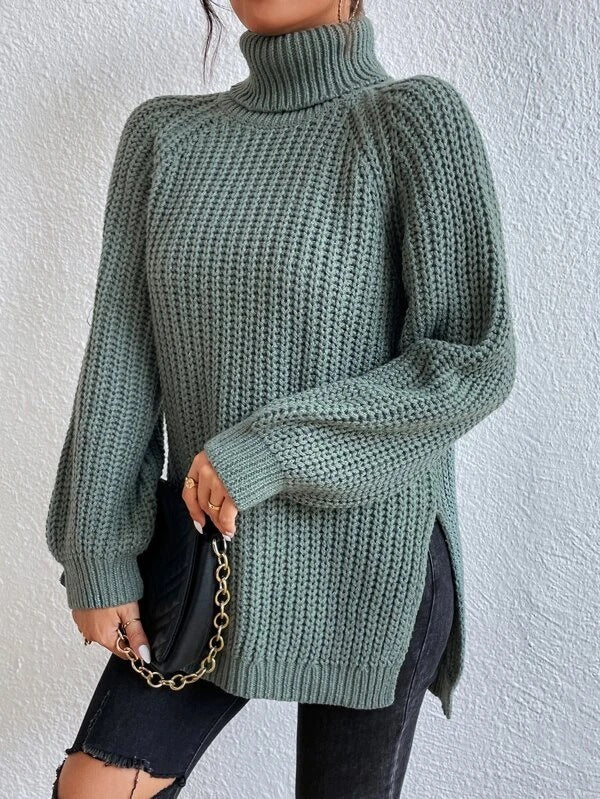 Stylish Turtleneck Slit Sweater