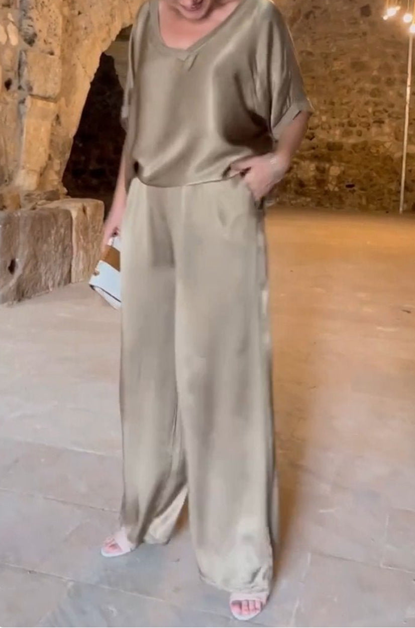 Fashion Solid Color Mercerized V-neck Casual Suit