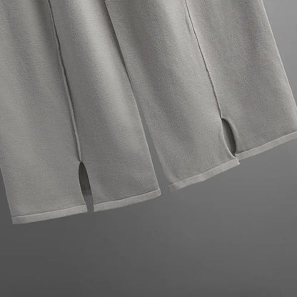 Solid color slit sweater wide-leg trousers two-piece set