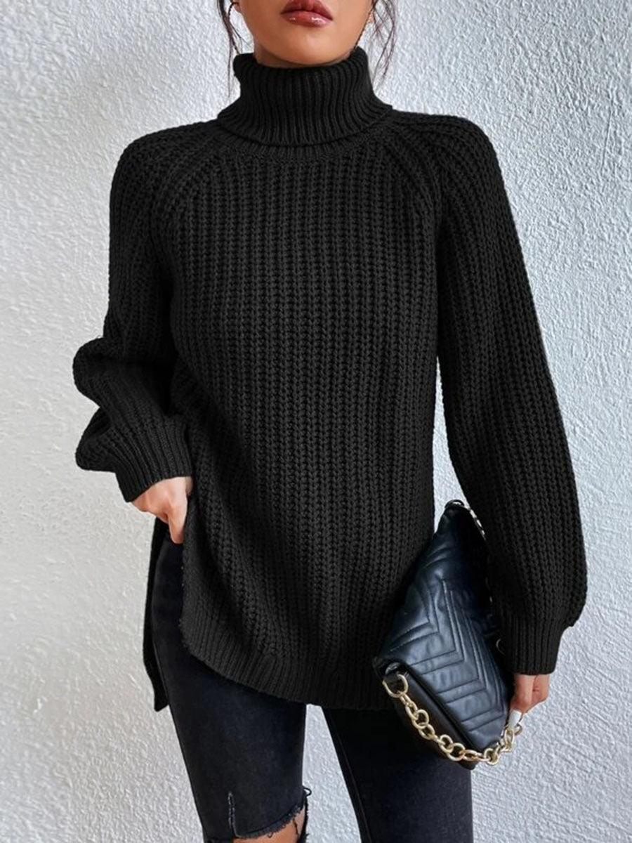 Stylish Turtleneck Slit Sweater