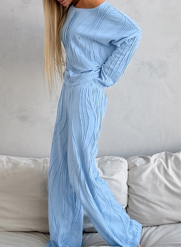 Fashion Loose Casual Striped Long Sleeve & Pants Two-Piece Set