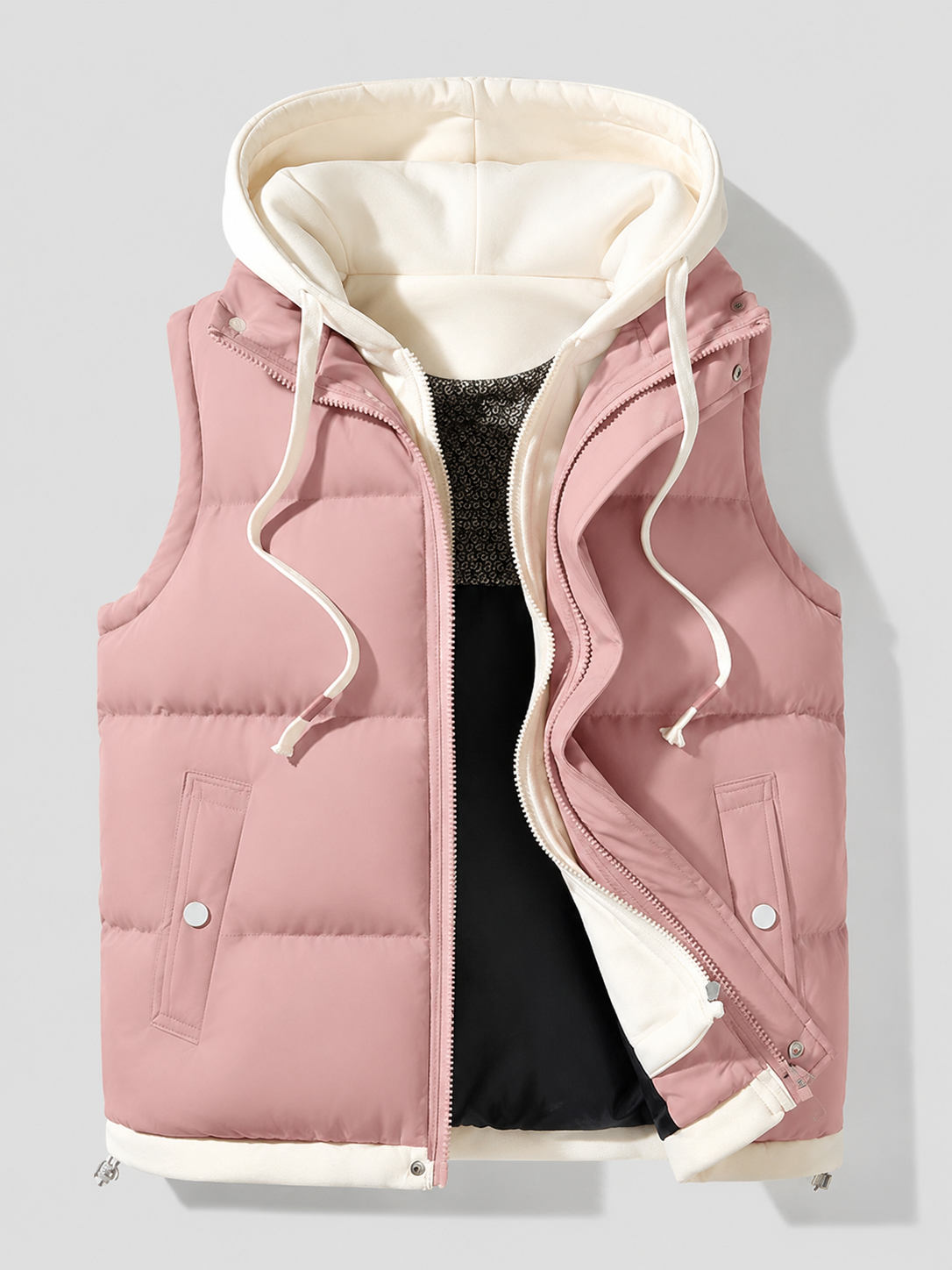 Contrast Drawstring Hood Puffer Vest