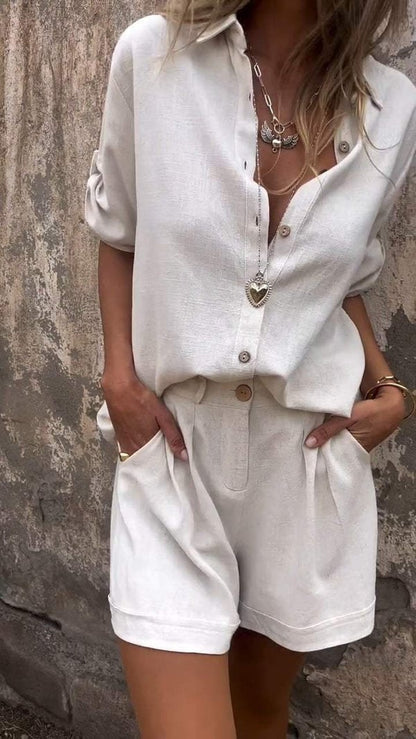 Casual Linen Lapel Shirt Suit