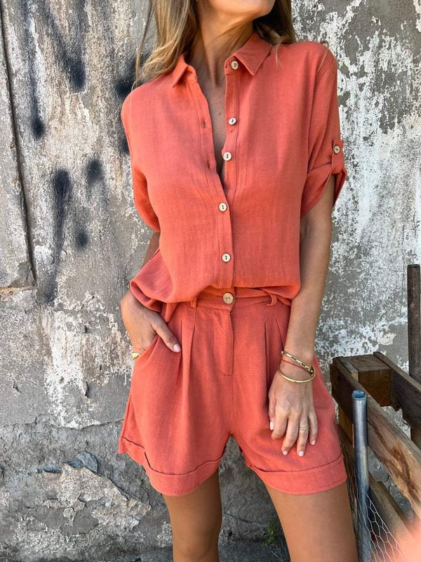 Casual Linen Lapel Shirt Suit