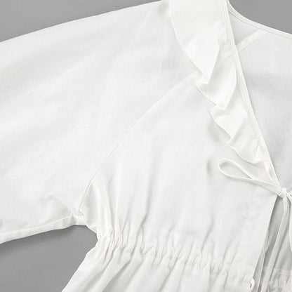 Alexandra - Ruffled Tie-Front Top & Shorts Set