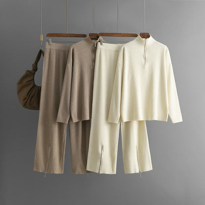 Casual Turtleneck Zipper Sweater Two-Piece Set