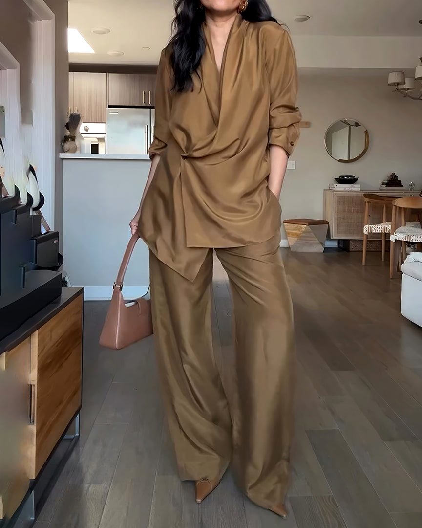Fashionable Commuter Shirt & Pants Two-Piece Set