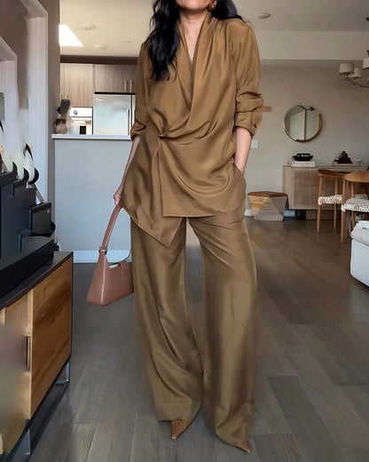 Fashionable Commuter Shirt & Pants Two-Piece Set