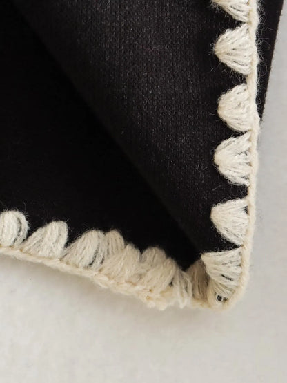 Elegant Crew-neck Edge Color Contrast Coat