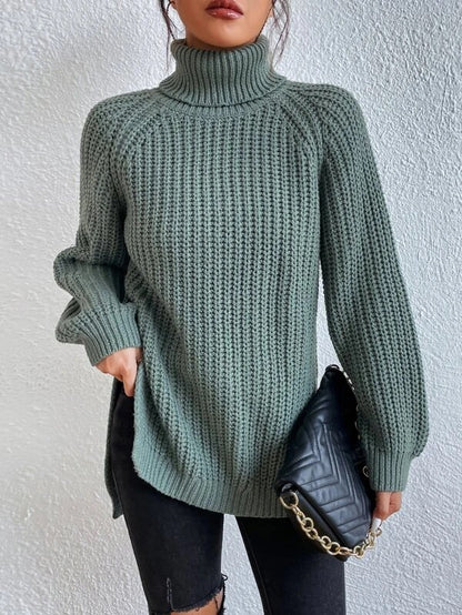 Stylish Turtleneck Slit Sweater
