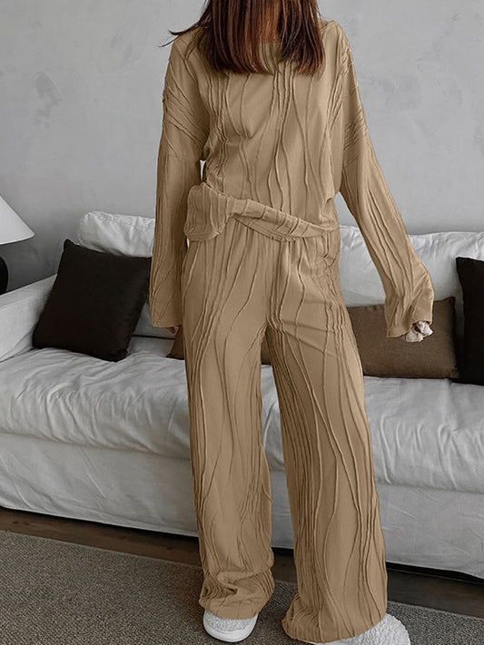 Fashion Loose Casual Striped Long Sleeve & Pants Two-Piece Set