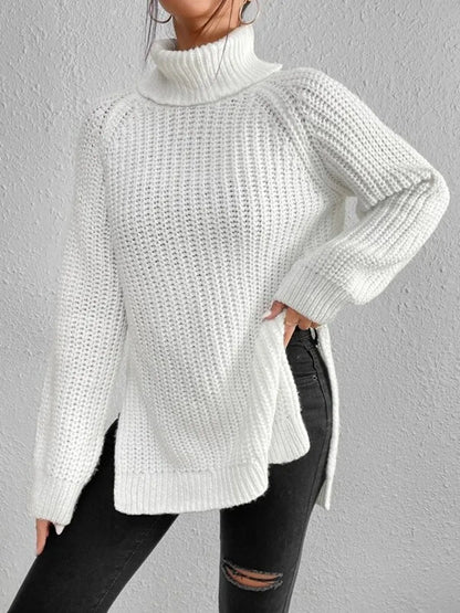 Stylish Turtleneck Slit Sweater