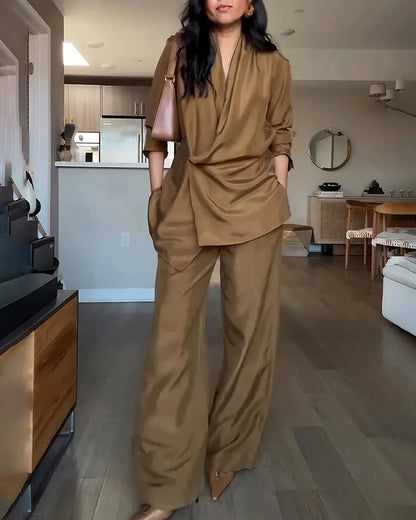 Fashionable Commuter Shirt & Pants Two-Piece Set