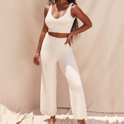 Fashion sexy V-neck plush short vest trousers two-piece Suits