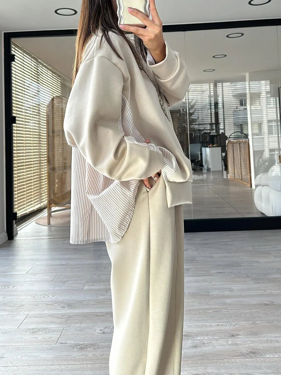 Women's striped patchwork casual two-piece set
