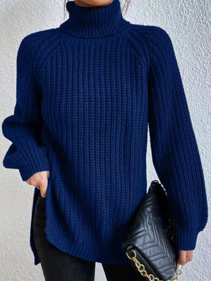 Stylish Turtleneck Slit Sweater