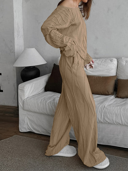 Fashion Loose Casual Striped Long Sleeve & Pants Two-Piece Set