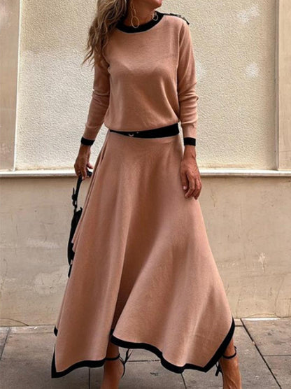 Fashion Irregular Solid Color Long Sleeve & Skirt Two-Piece Set