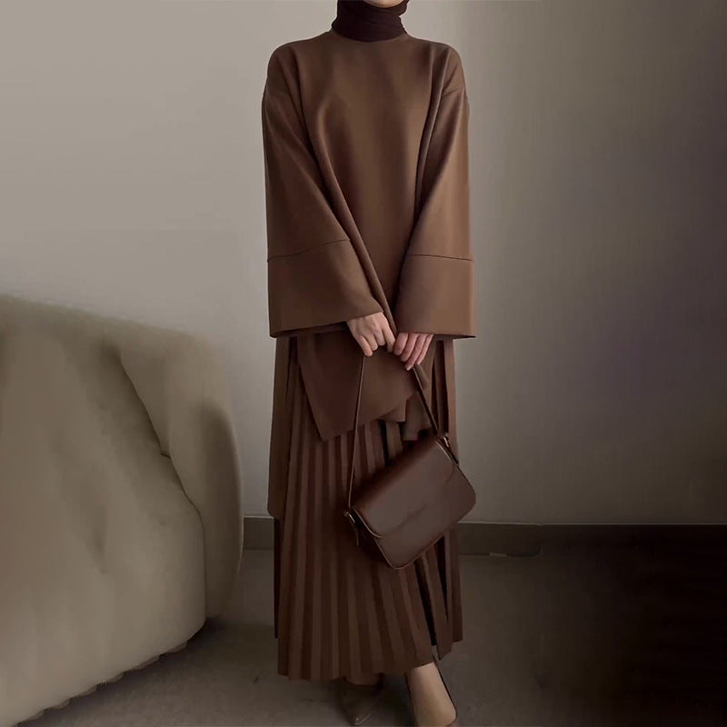 Stylish Solid Color Casual Top & Skirt Set