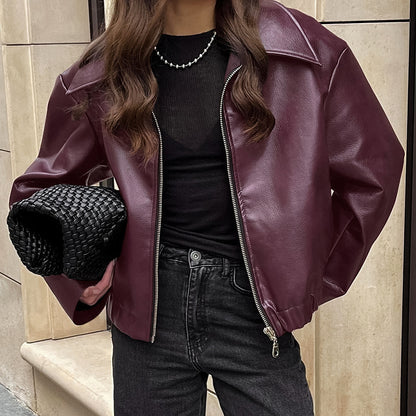 Stylish Lapel Leather Biker Jacket
