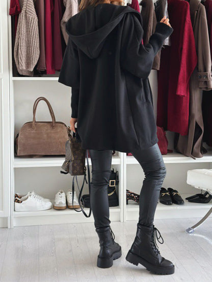 Stylish Solid Color Loose-Fitting Hooded Coat