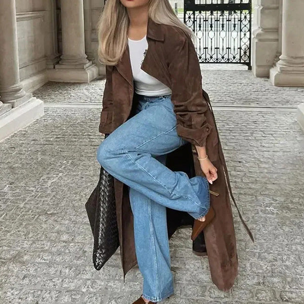 Khaki Double-Breasted Lapel Coat