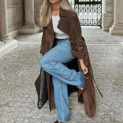 Khaki Double-Breasted Lapel Coat