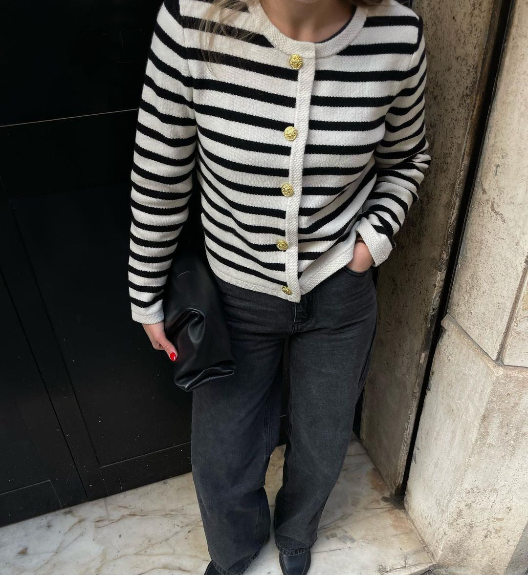 Fashion Casual Striped Crewneck Knit Sweater