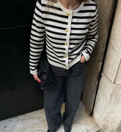 Fashion Casual Striped Crewneck Knit Sweater