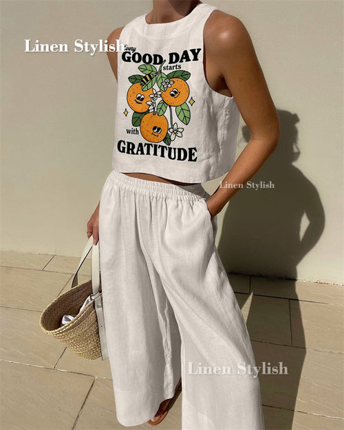 Good Day Printed Top & Pants Two-Piece Set