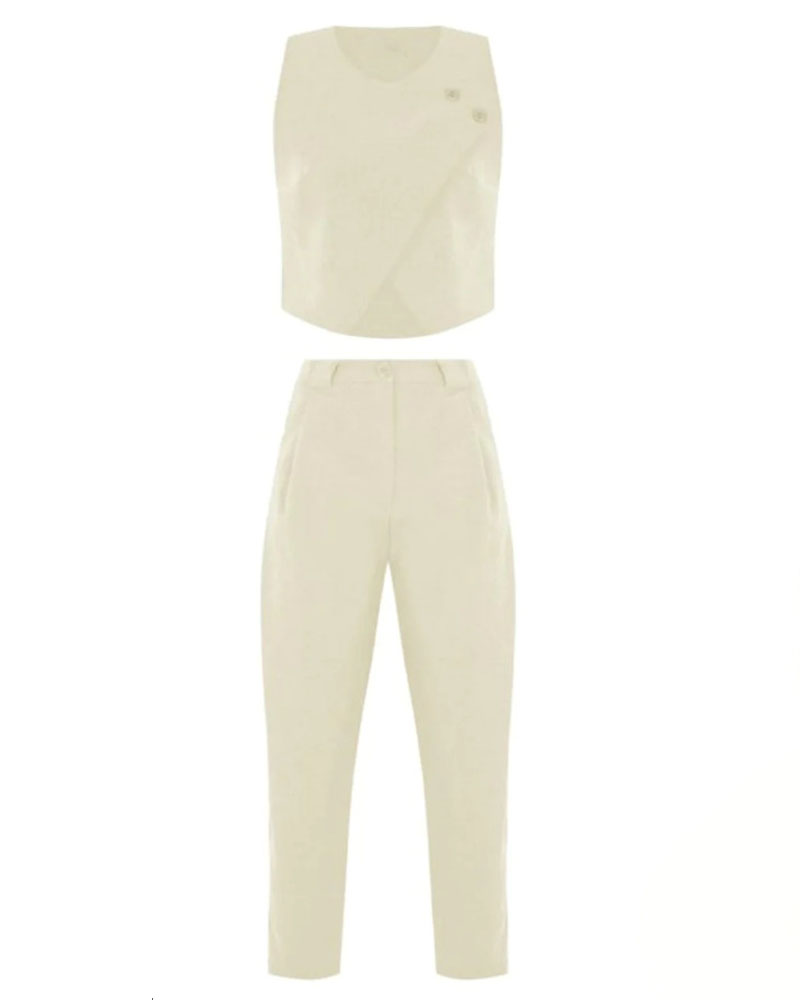 Solid Crewneck Top & Pants Two-Piece Set