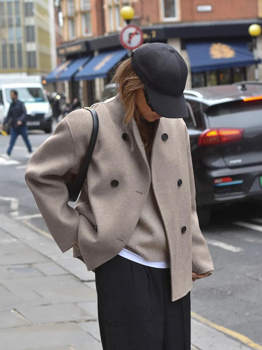 Brown French Style Oversized Button-Down Jacket