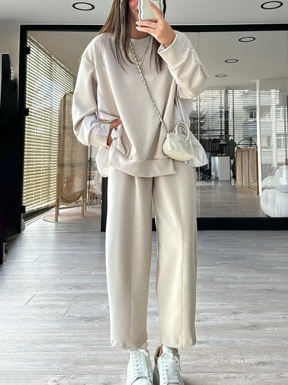 Women's striped patchwork casual two-piece set