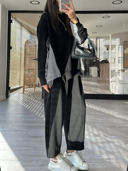 Women's striped patchwork casual two-piece set