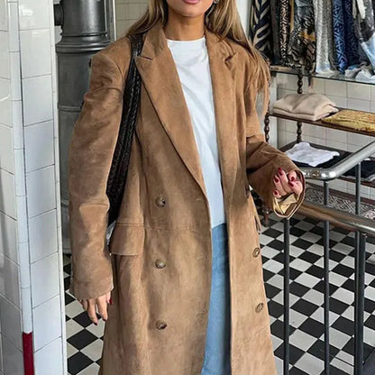 Stylish Lapel Long-Sleeved Double-Breasted Coat