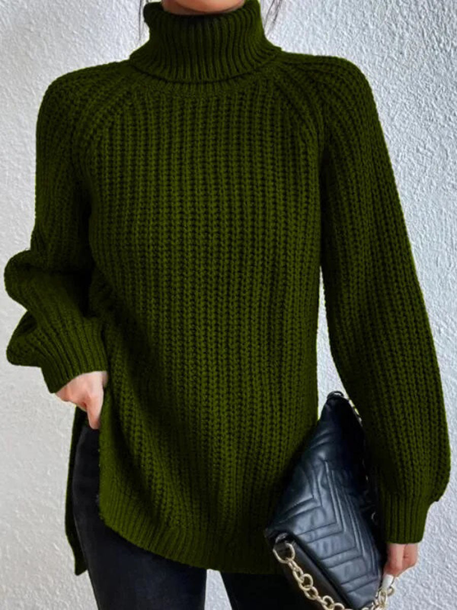 Stylish Turtleneck Slit Sweater