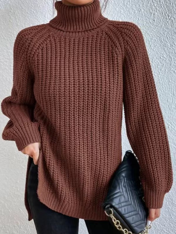 Stylish Turtleneck Slit Sweater