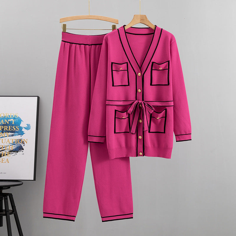 Elegant Color Contrast Two-piece Sweater Suit