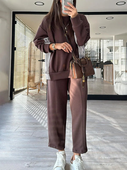Women's striped patchwork casual two-piece set